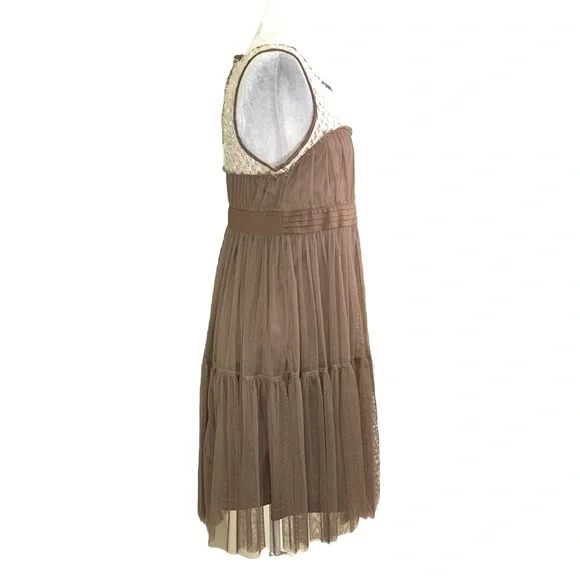 NWT Ryu Anthro Brown Tulle Crochet Knitted Floral Rosette Tie Cutout Dress - M - Picture 6 of 13